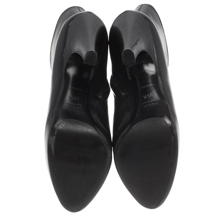 Pre Owned Prada Black Leather Platform Ankle Boots Size 35.5