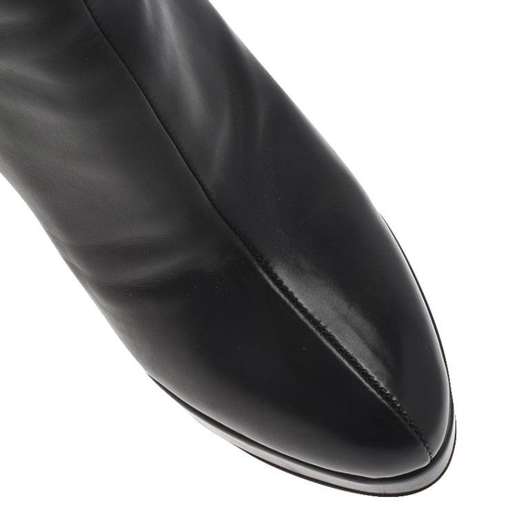 Pre Owned Prada Black Leather Platform Ankle Boots Size 35.5