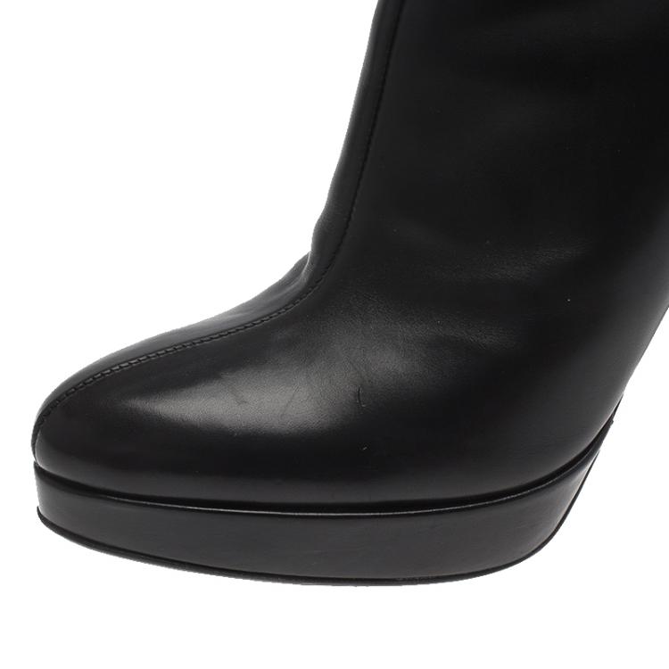 Pre Owned Prada Black Leather Platform Ankle Boots Size 35.5
