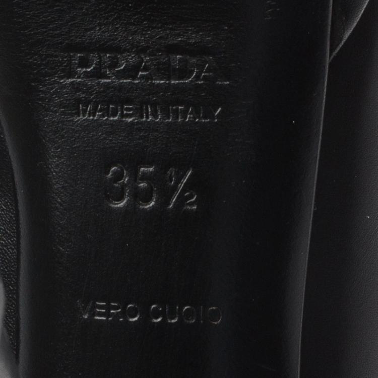 Pre Owned Prada Black Leather Platform Ankle Boots Size 35.5