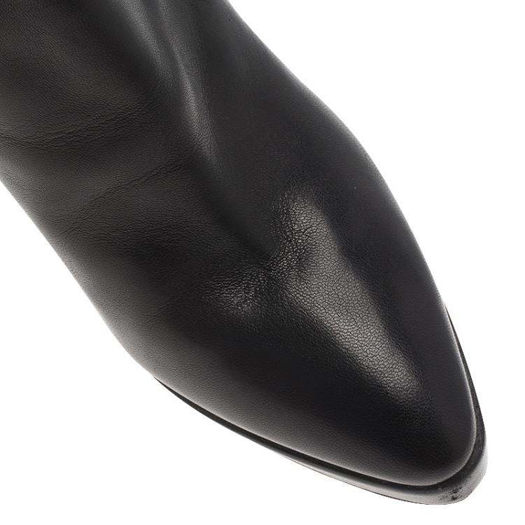 Pre Owned Prada Black Shirred Leather Platform Ankle Boots Size 36.5