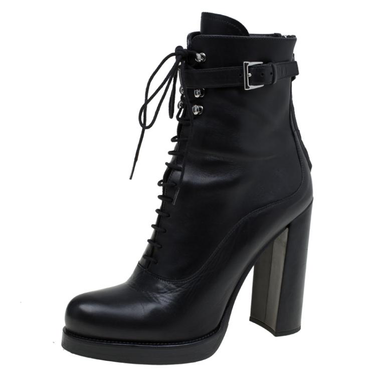 Prada Black Leather Block Heel Combat Boots Size 39 Prada | The Luxury ...