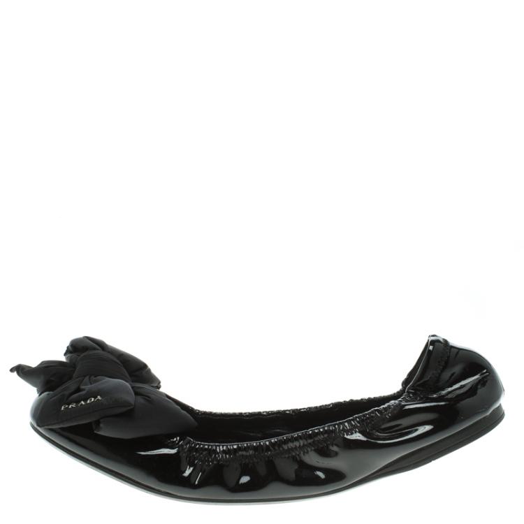 Prada Sport Black Patent Leather Bow Detail Ballet Flats Size 39 Prada | TLC