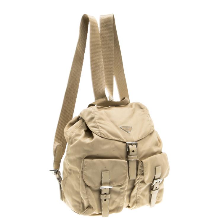 Pre Owned Prada Beige Nylon Drawstring Backpack
