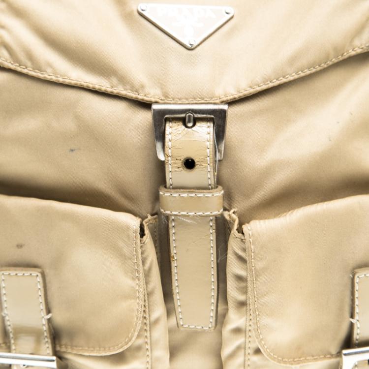 Pre Owned Prada Beige Nylon Drawstring Backpack
