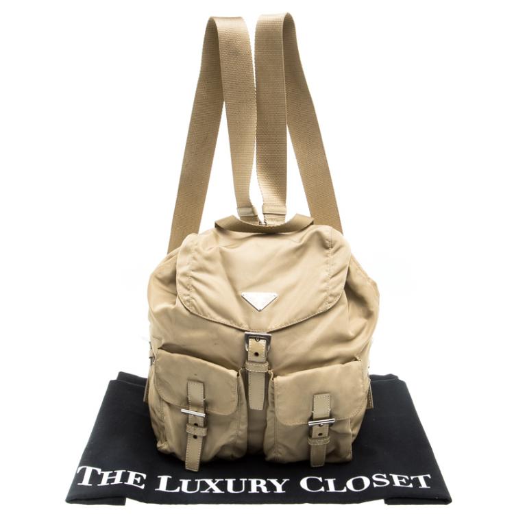 Pre Owned Prada Beige Nylon Drawstring Backpack