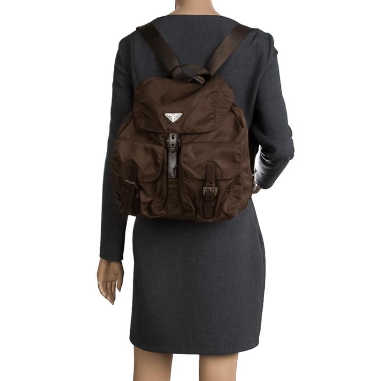 Pre Owned Prada Fatigue Green Nylon Drawstring Backpack