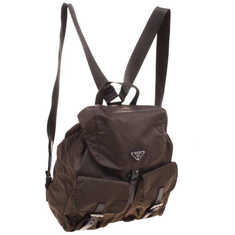 Pre Owned Prada Fatigue Green Nylon Drawstring Backpack