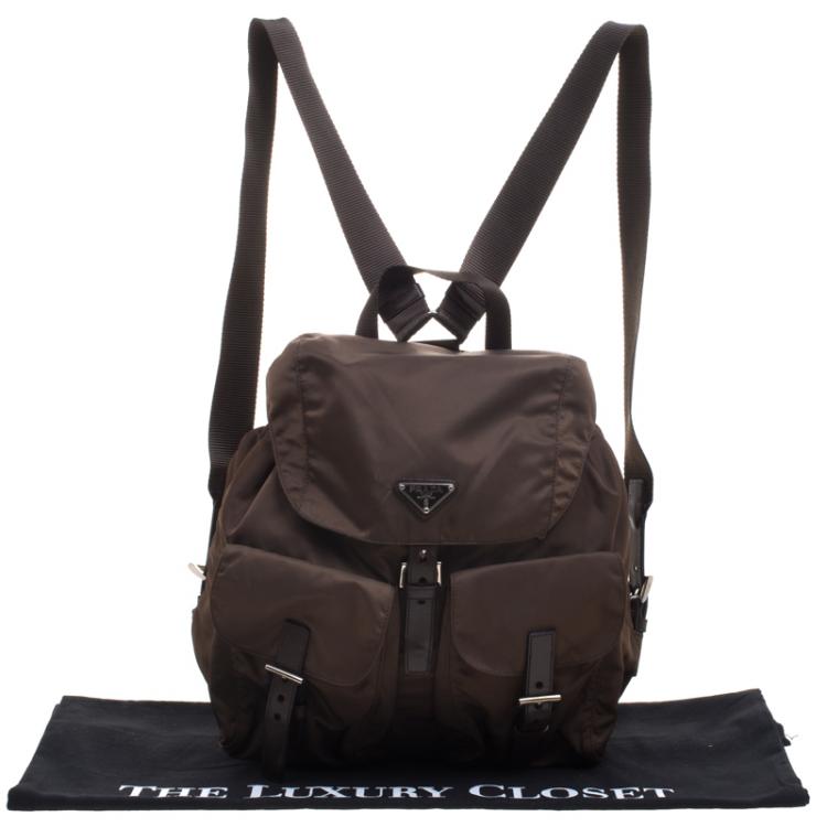Pre Owned Prada Fatigue Green Nylon Drawstring Backpack