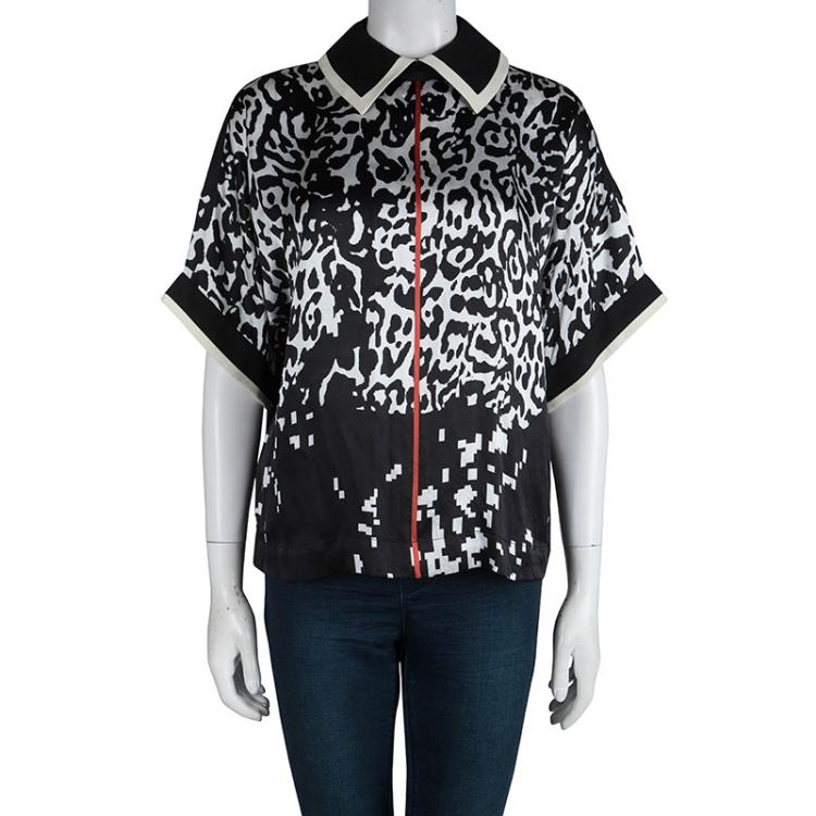Pre Owned Preen By Thornton Bregazzi Monochrome Silk Leopard Print Top S
