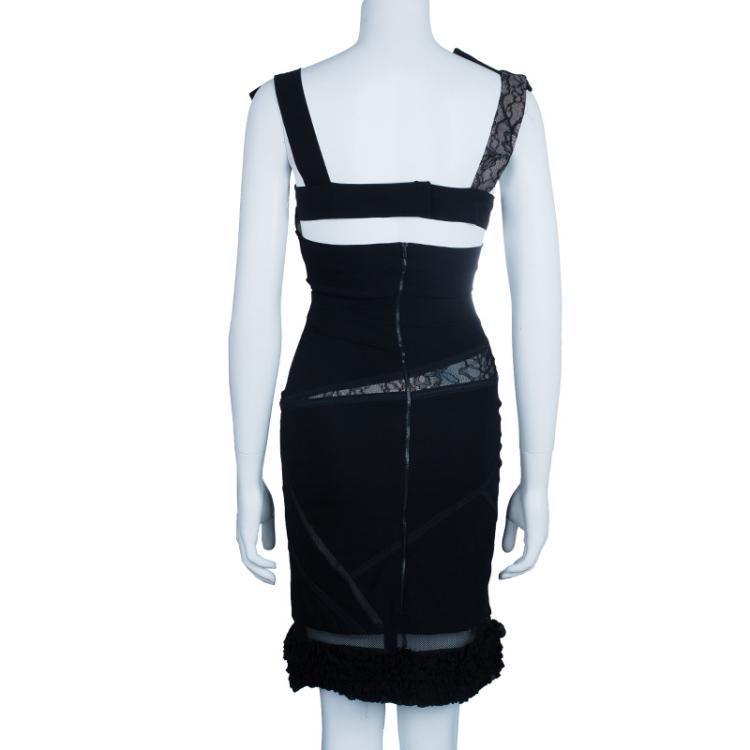Pre Owned Preen By Thornton Bregazzi Black Lace Bandage Dress M
