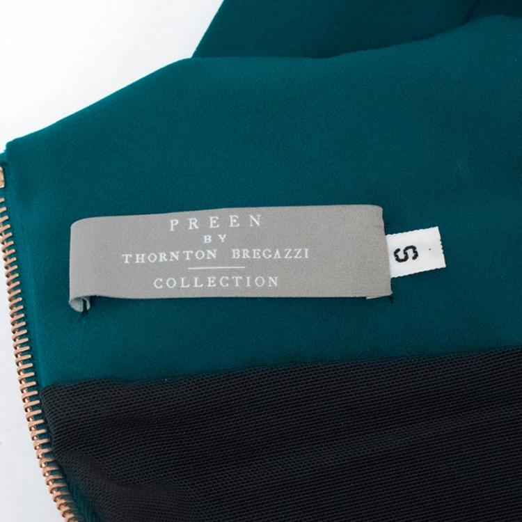 Pre Owned Preen By Thornton Bregazzi Teal Layered One Shoulder Dress S