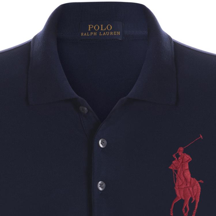 Pre Owned Polo Ralph Lauren Navy Blue/Red Logo Polo Shirt M