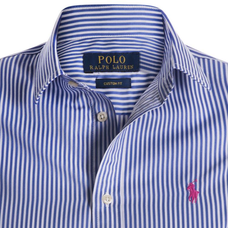 Pre Owned Polo Ralph Lauren Blue/White Striped Logo Long Sleeve Shirt M