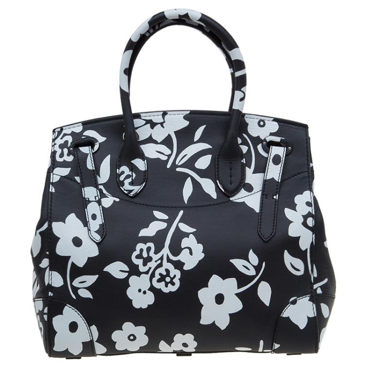 Pre Owned Ralph Lauren Black/White Floral Print Soft Leather Ricky Tote