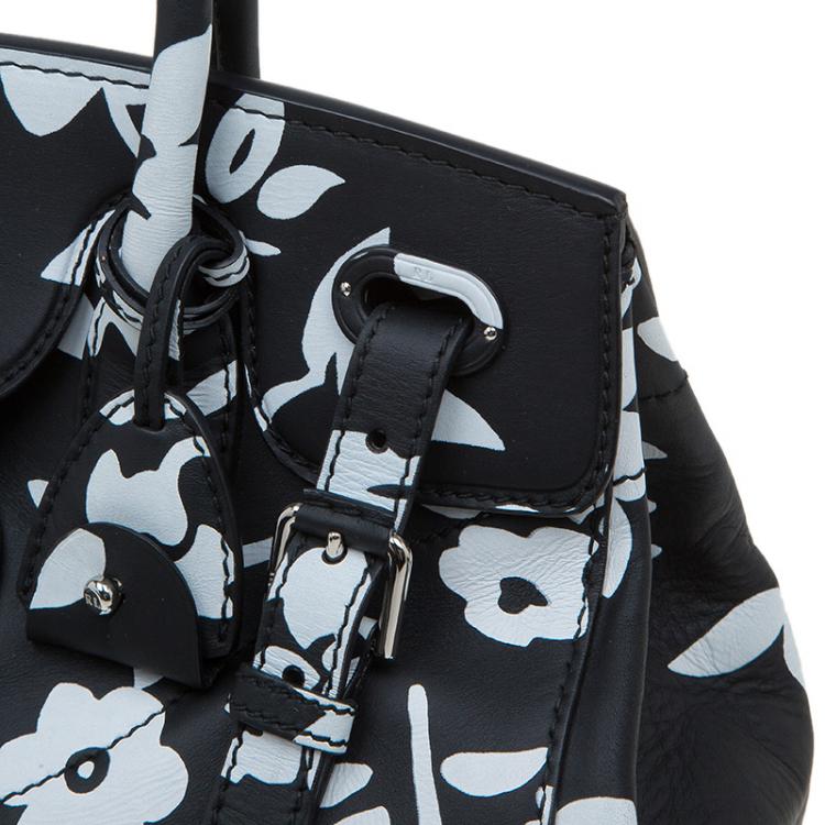 Pre Owned Ralph Lauren Black/White Floral Print Soft Leather Ricky Tote
