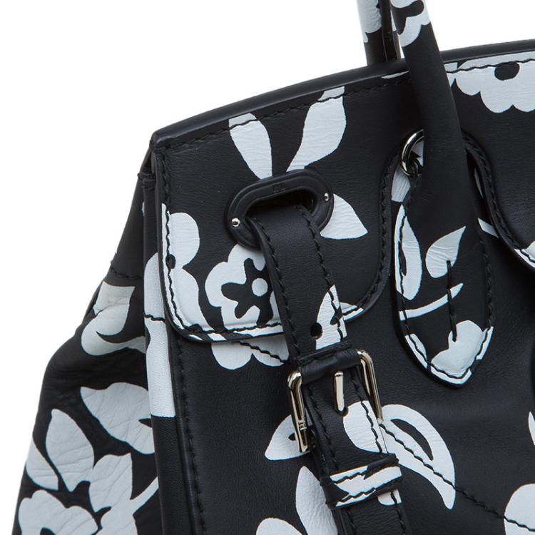 Pre Owned Ralph Lauren Black/White Floral Print Soft Leather Ricky Tote