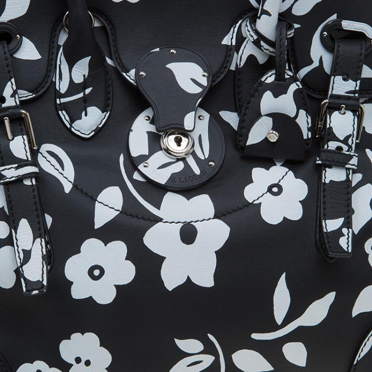 Pre Owned Ralph Lauren Black/White Floral Print Soft Leather Ricky Tote