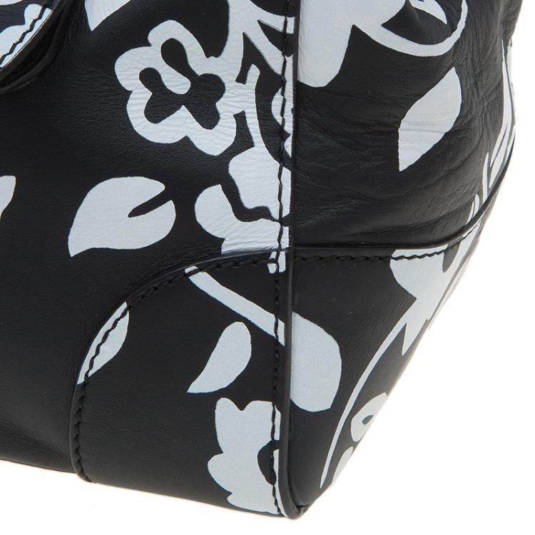 Pre Owned Ralph Lauren Black/White Floral Print Soft Leather Ricky Tote
