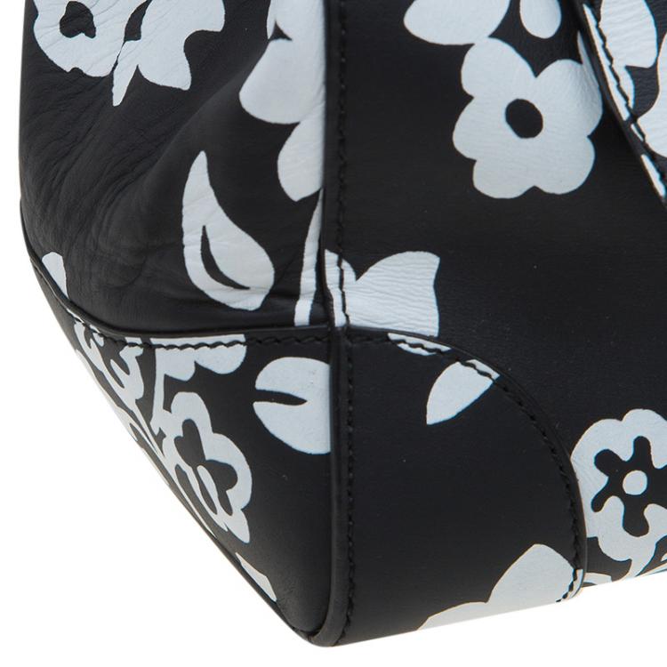 Pre Owned Ralph Lauren Black/White Floral Print Soft Leather Ricky Tote