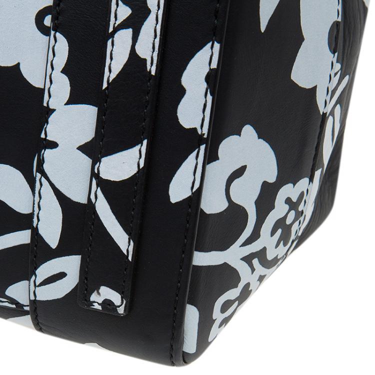 Pre Owned Ralph Lauren Black/White Floral Print Soft Leather Ricky Tote