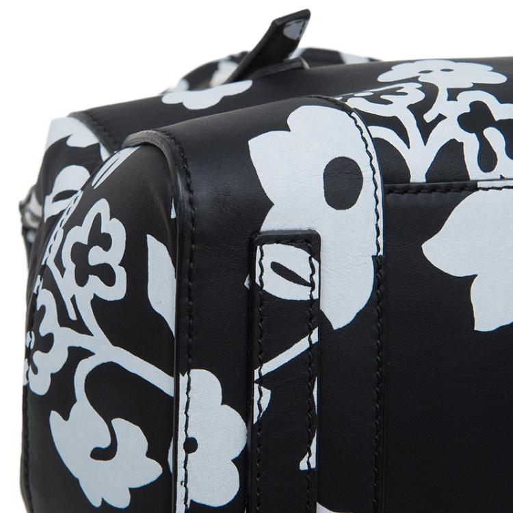 Pre Owned Ralph Lauren Black/White Floral Print Soft Leather Ricky Tote