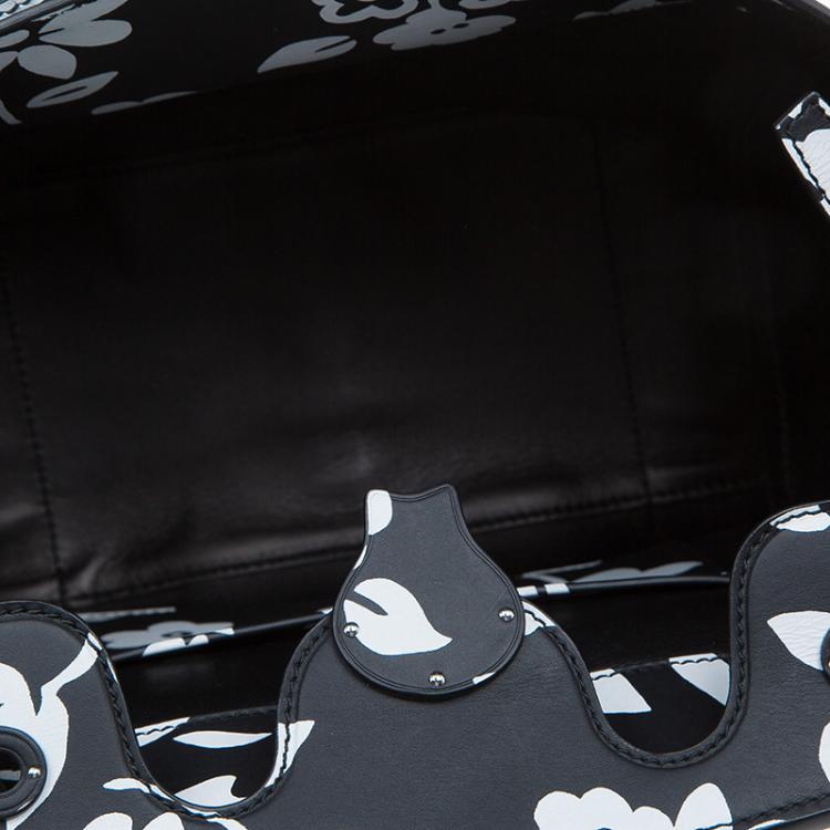 Pre Owned Ralph Lauren Black/White Floral Print Soft Leather Ricky Tote