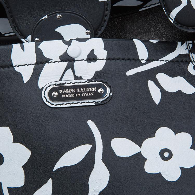 Pre Owned Ralph Lauren Black/White Floral Print Soft Leather Ricky Tote