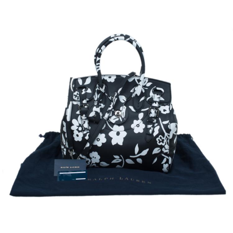 Pre Owned Ralph Lauren Black/White Floral Print Soft Leather Ricky Tote