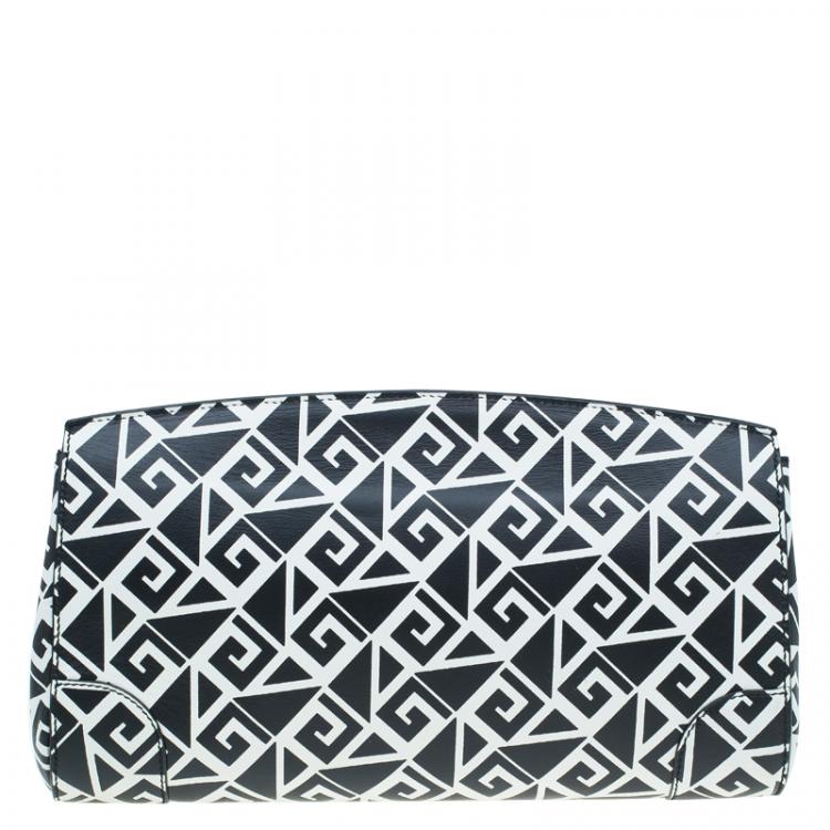 Pre Owned Ralph Lauren Black/White Greek Keys Print Soft Leather Ricky Clutch