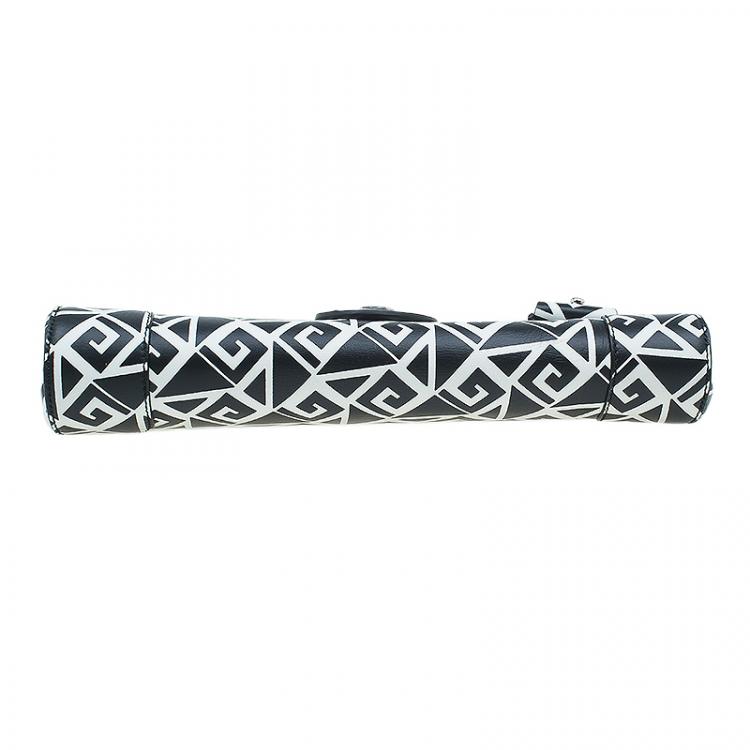 Pre Owned Ralph Lauren Black/White Greek Keys Print Soft Leather Ricky Clutch