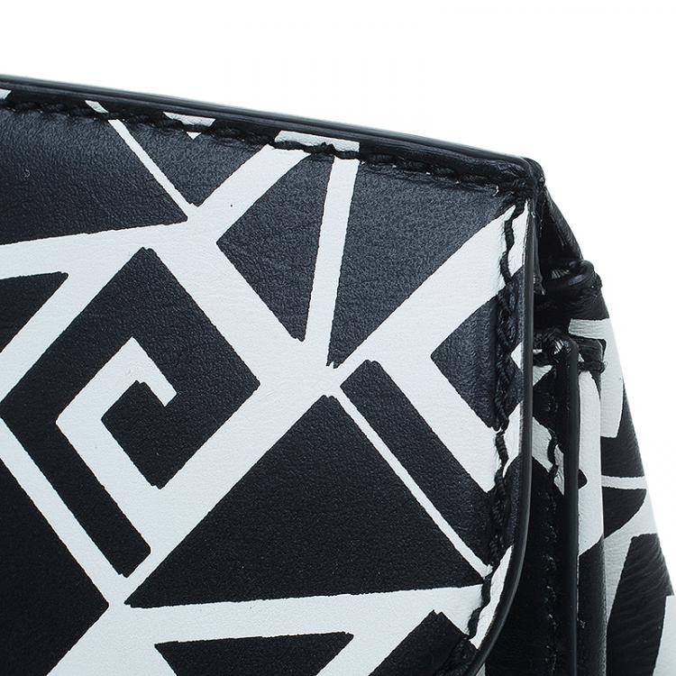 Pre Owned Ralph Lauren Black/White Greek Keys Print Soft Leather Ricky Clutch