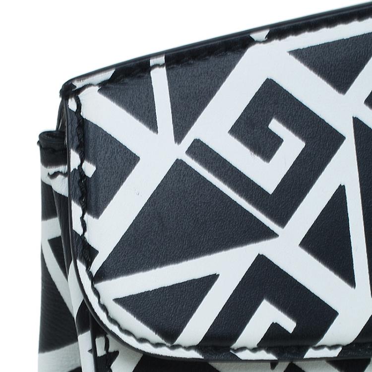 Pre Owned Ralph Lauren Black/White Greek Keys Print Soft Leather Ricky Clutch
