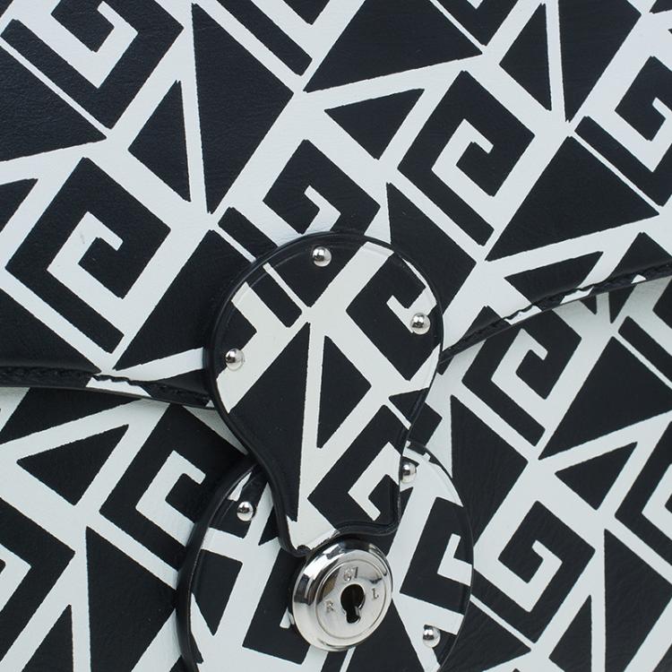 Pre Owned Ralph Lauren Black/White Greek Keys Print Soft Leather Ricky Clutch