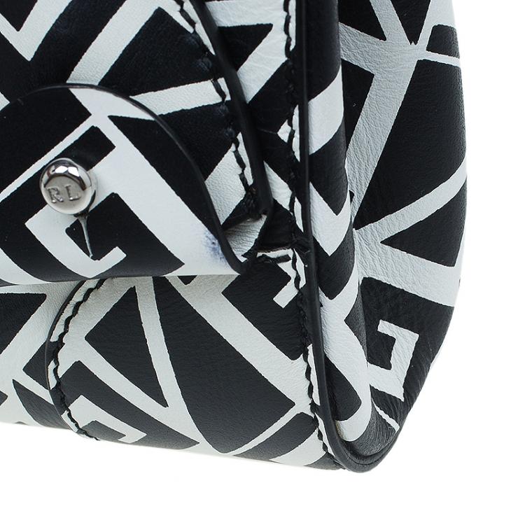 Pre Owned Ralph Lauren Black/White Greek Keys Print Soft Leather Ricky Clutch