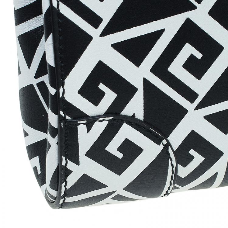 Pre Owned Ralph Lauren Black/White Greek Keys Print Soft Leather Ricky Clutch