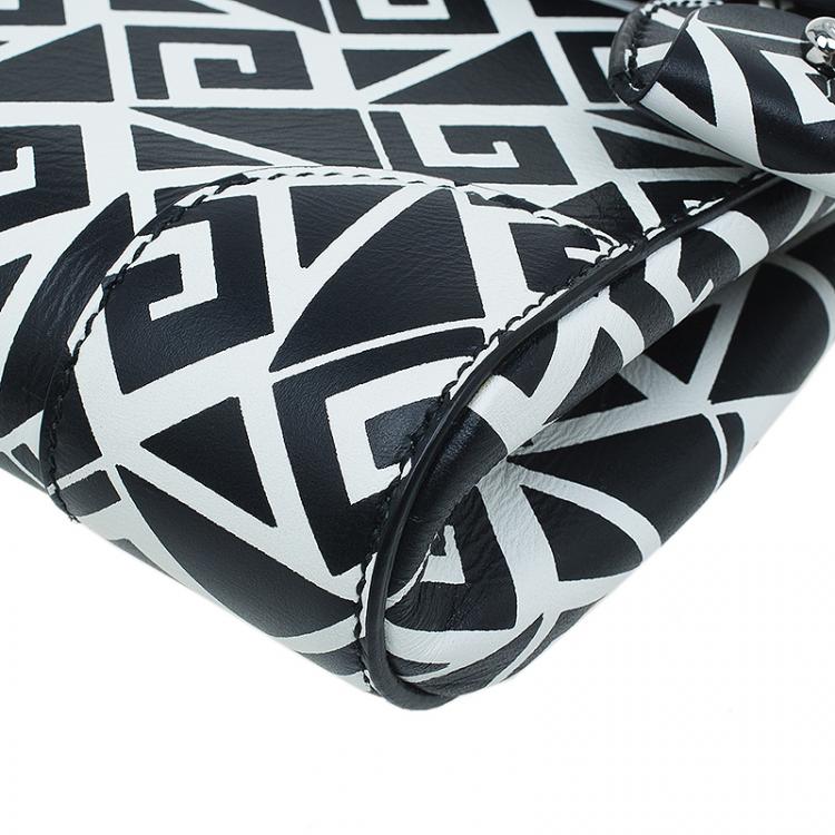 Pre Owned Ralph Lauren Black/White Greek Keys Print Soft Leather Ricky Clutch