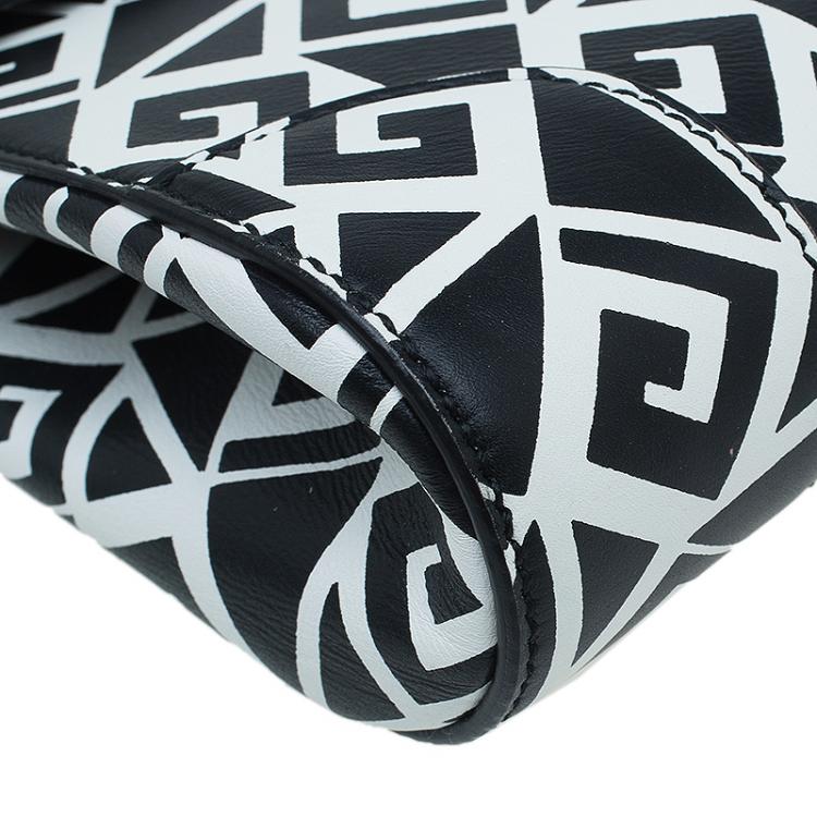 Pre Owned Ralph Lauren Black/White Greek Keys Print Soft Leather Ricky Clutch