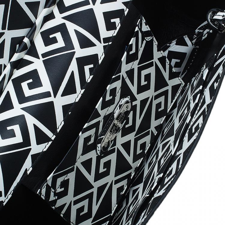 Pre Owned Ralph Lauren Black/White Greek Keys Print Soft Leather Ricky Clutch