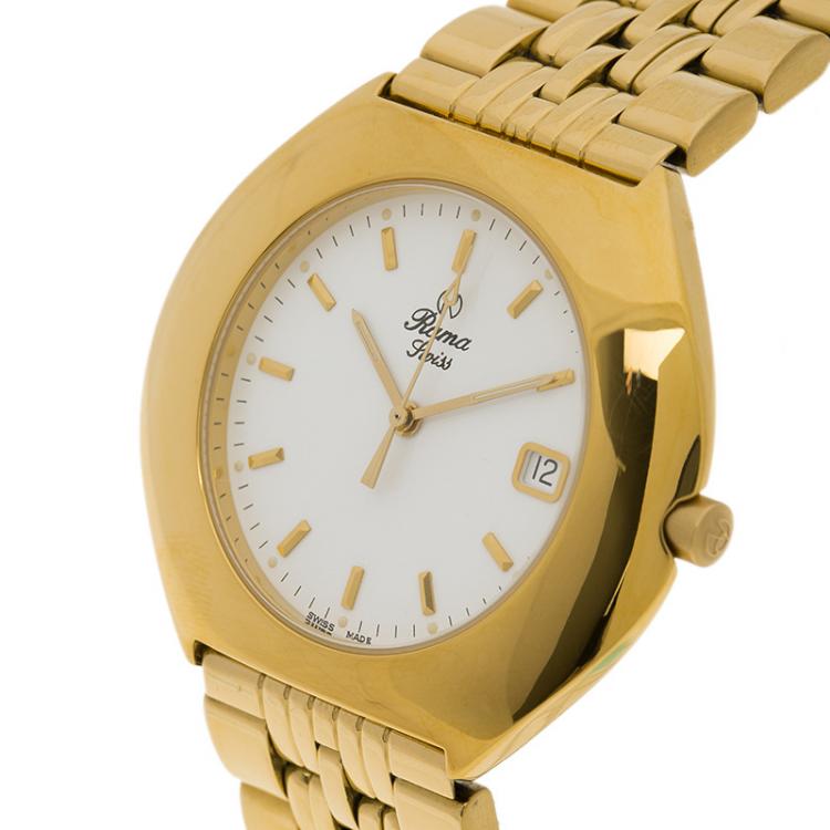مملوكة مسبقًا Rama Swiss White Gold-Plated Stainless Steel Women's Wristwatch 40MM
