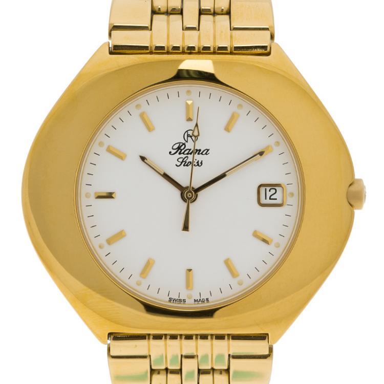 مملوكة مسبقًا Rama Swiss White Gold-Plated Stainless Steel Women's Wristwatch 40MM