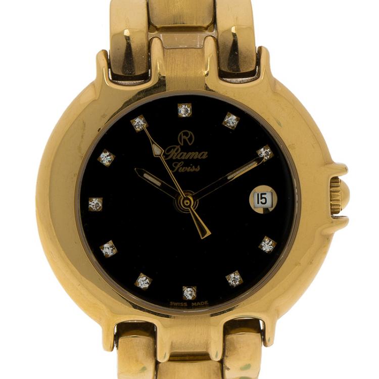 Pre Owned Rama Swiss Black Gold-Plated Stainless Steel Women's Wristwatch 26MM