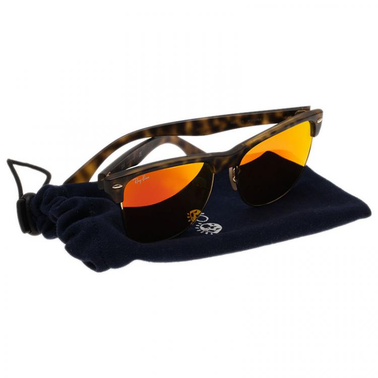 Pre Owned Ray Ban Orange RB4175 Clubmaster Oversized Sunglasses 