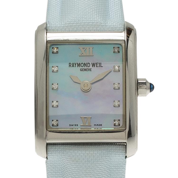 Pre Owned Raymond Weil Blue Mother of Pearl Stainless Steel Don Giovanni Women's Wristwatch 18MM