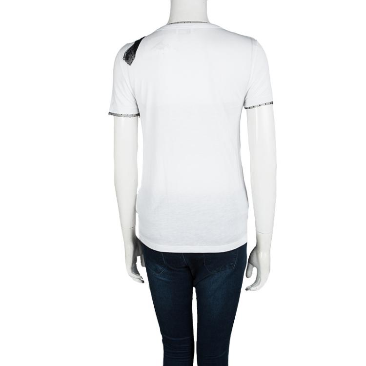 Pre Owned RED Valentino White Contrast Mesh Bow Detail T-Shirt M