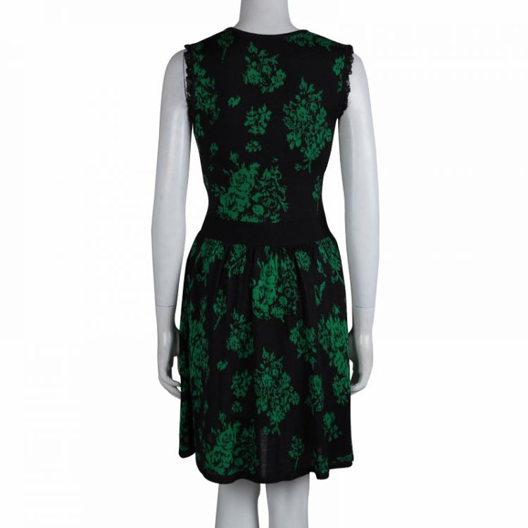 Pre Owned Red Valentino Black Jacquard Knit Lace Trim Sleeveless Dress M