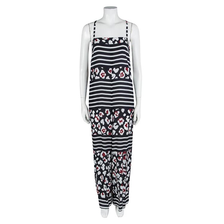 Pre Owned Red Valentino Navy Blue Floral Printed Silk Cross Back Sleeveless Jumpsuit S