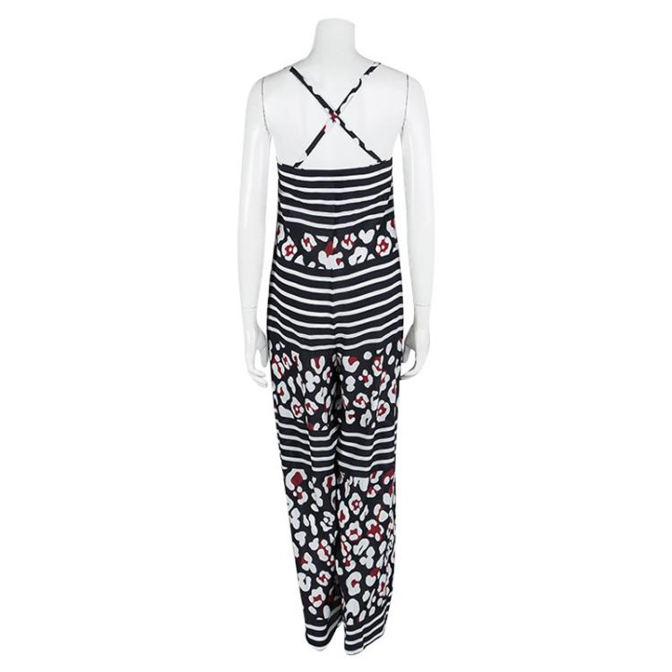 Pre Owned Red Valentino Navy Blue Floral Printed Silk Cross Back Sleeveless Jumpsuit S