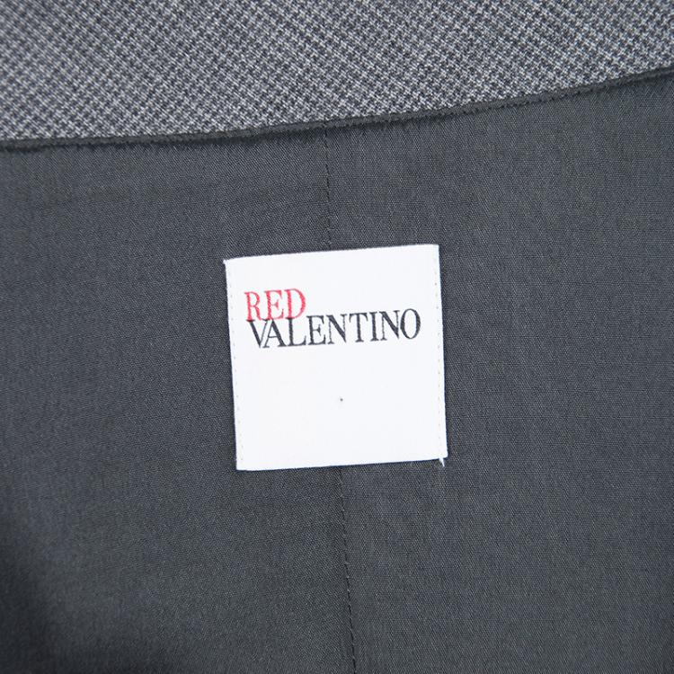 Pre Owned RED Valentino Grey Mini Houndstooth Bow Detail Cap Sleeve Wool Dress S
