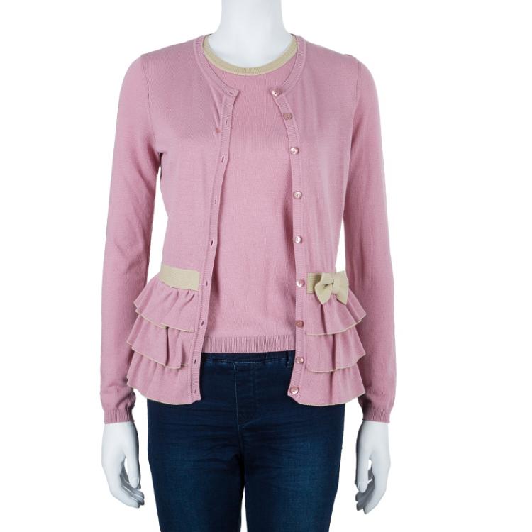 Pre Owned RED Valentino Pink Knit Top And Cardigan Set M